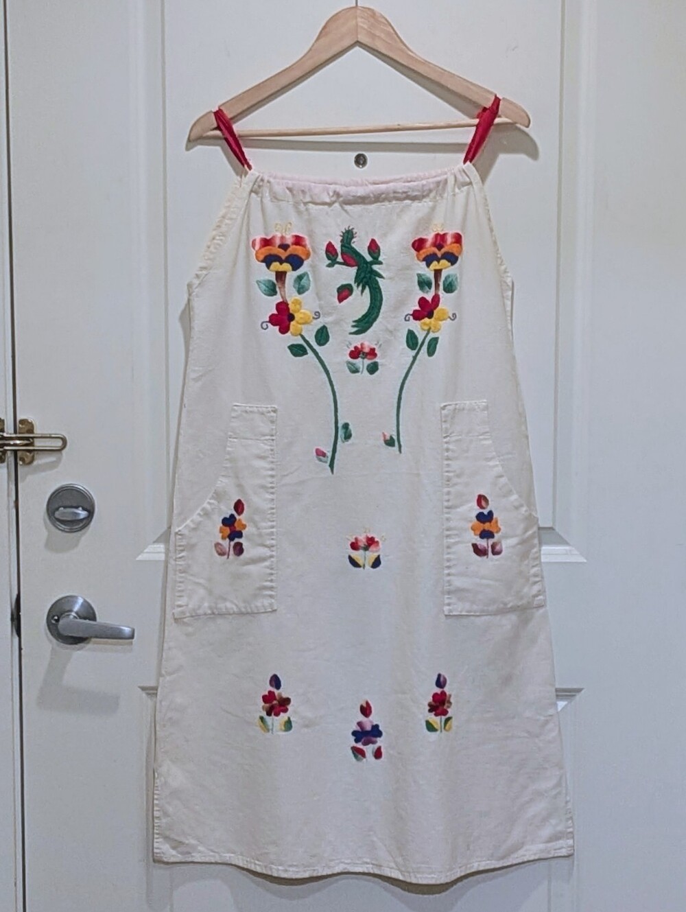GUC 70s L Vintage Hand Embroidered Mexican Cotton Sun Dress - Picture 1 of 8